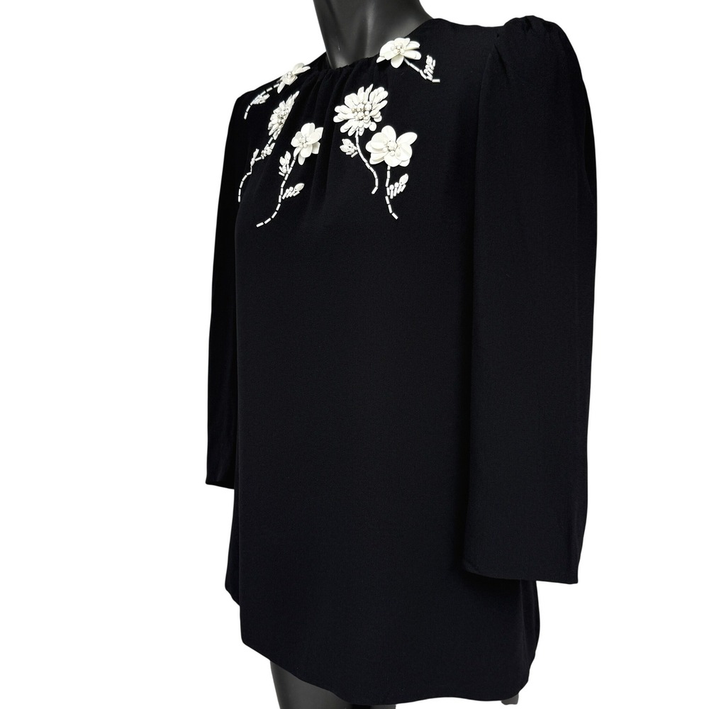 PRADA ASOTV Glamoretti Black Floral Beaded Embellished 3/4 Sleeve Blouse IT 42‎ - Picture 4 of 16